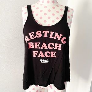 PINK Resting Beach Face Tank Top Black Pink XS Women’s
